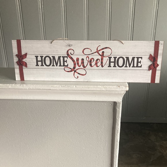 NWT Slatted Wood Horizontal Home Sweet Home Decor Sign w/ Bows - Picture 6 of 14